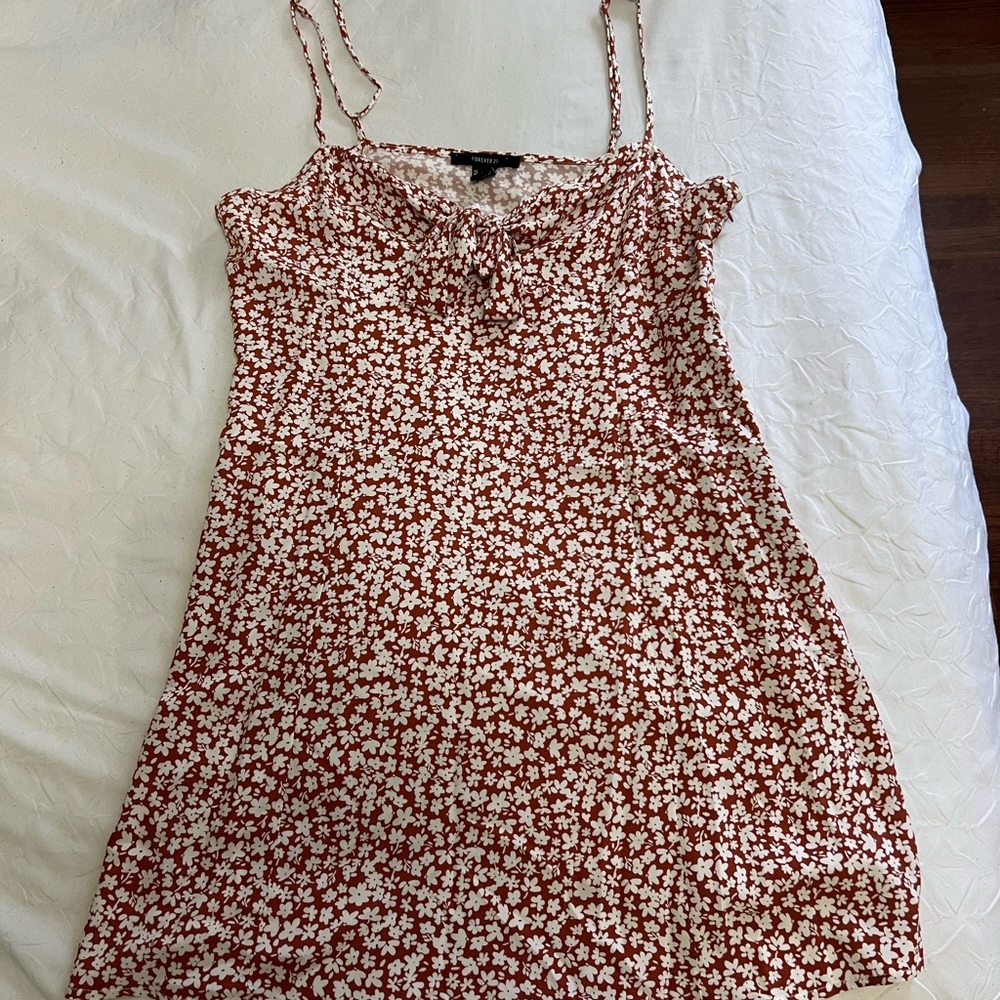 Forever 21 Orange and White Floral Tie-Front Dress